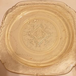 Yellow Depression Glass cake saucer.